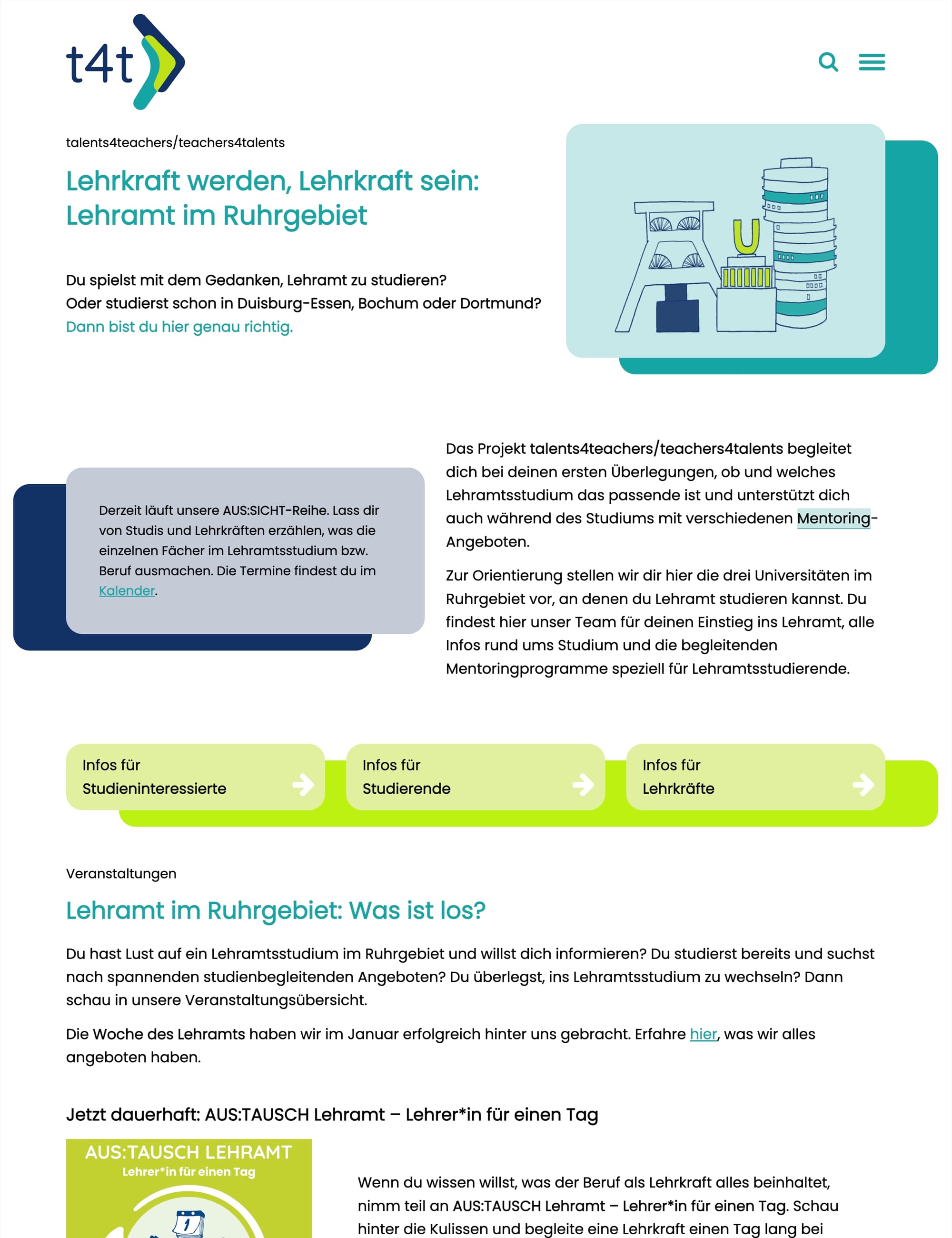Bildschirmfoto von T4T Lehramt Ruhr